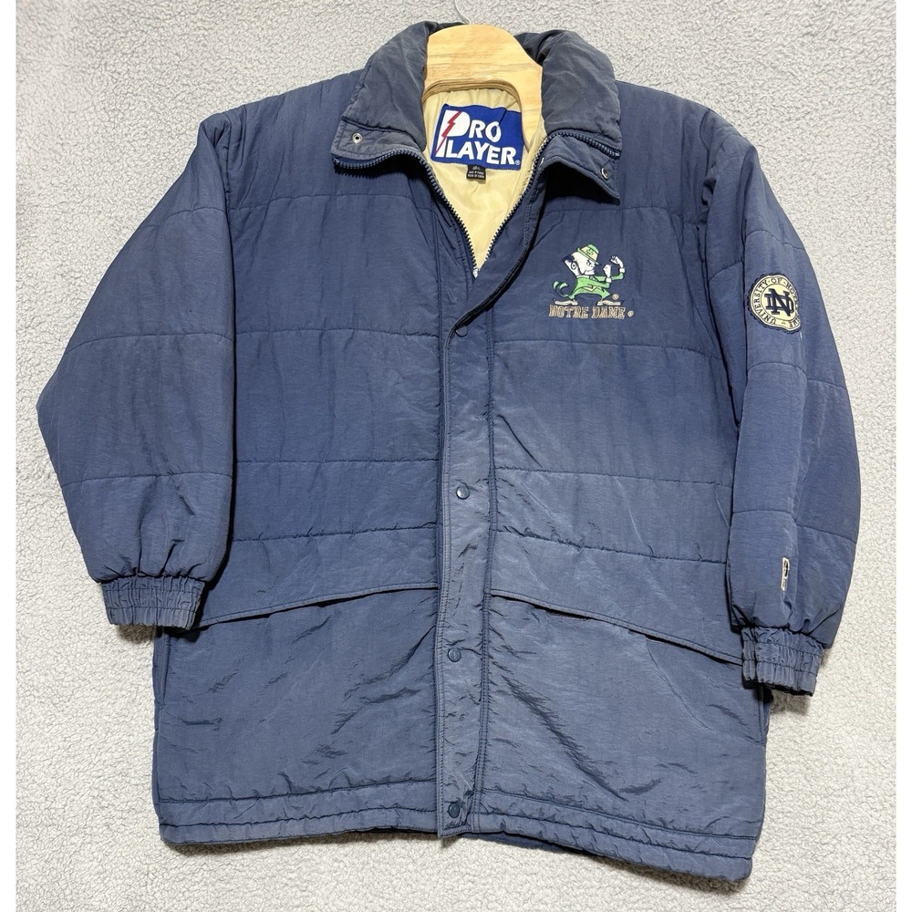Vintage Pro Player Notre Dame Fighting Irish Full Zip & Snap Jacket Mens L Read*